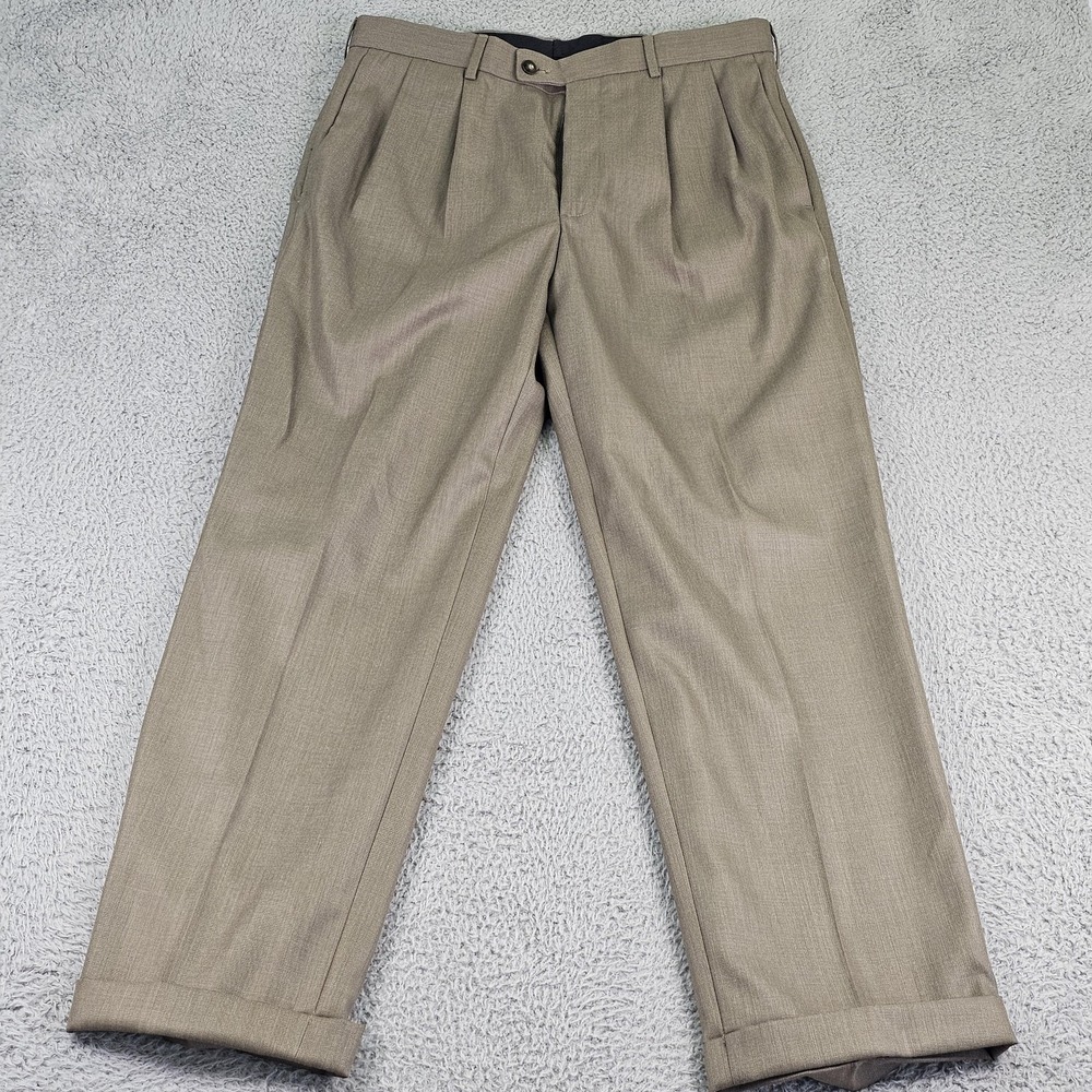 Axist Pants Mens 34x30 Brown No Iron Dress Pleated Cuffed Wrinkle Resistant
